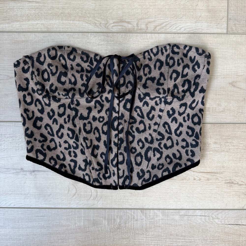 Hyfve Bustier Top Womens Size S Black Brown Animal Print Cropped
